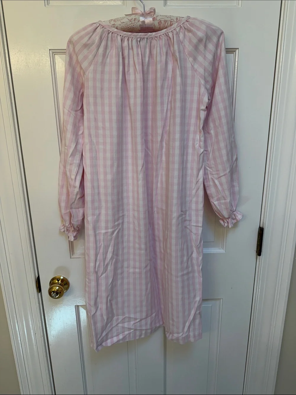 Girls' Long-Sleeve Pink & White Striped Cotton Nightgown